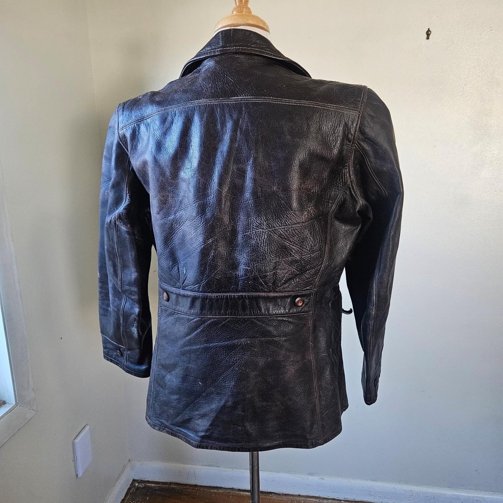 Vintage Penneys‎ Towncraft Leather Car Coat Brown 50s 60s Talon Zip Distressed - Picture 10 of 16